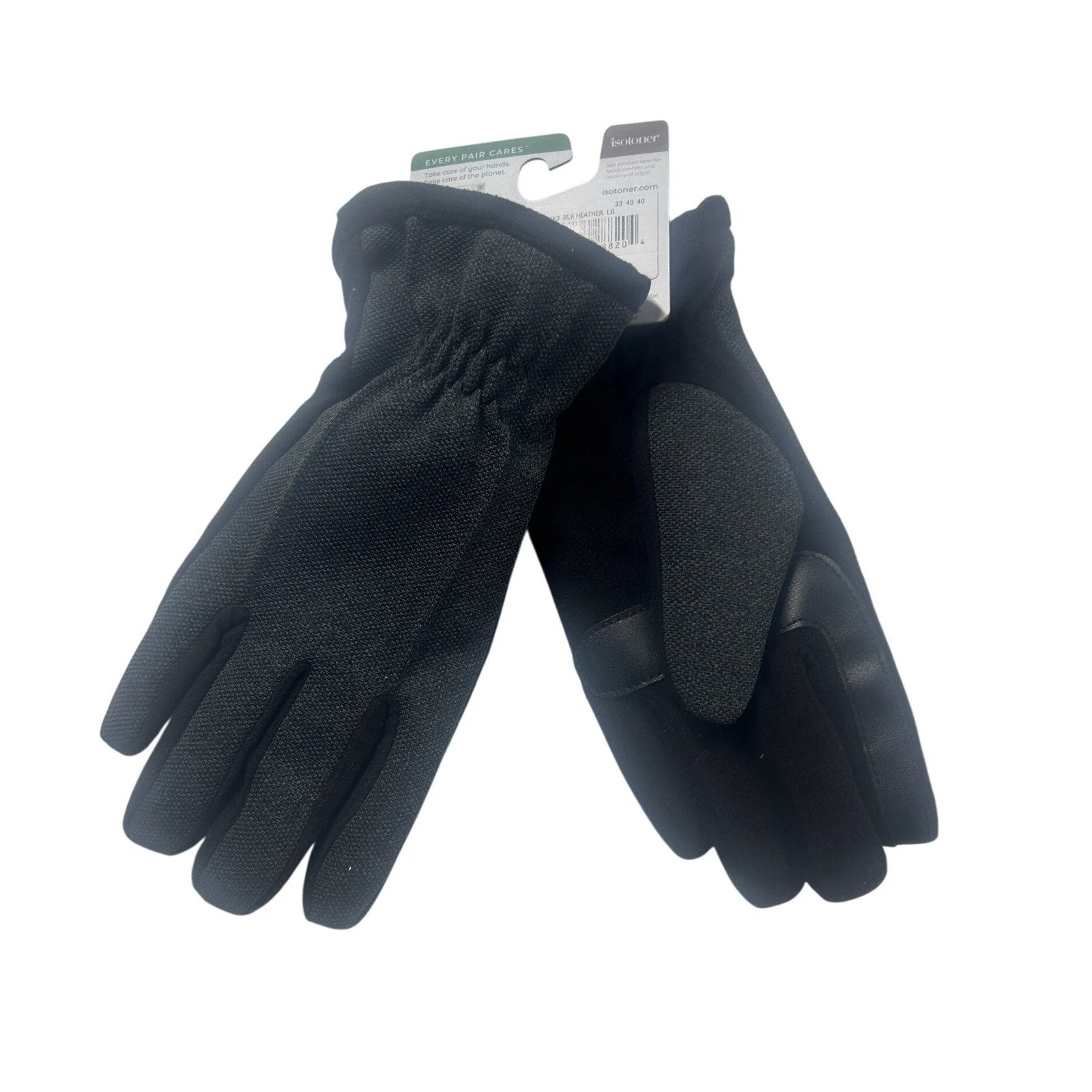 Isotoner Mens Large Black SmartDri Gloves Eco Comfort NEW
