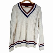 Vintage 70s Puritan Rod Laver Tenniswear Cable Knit Sweater Preppy White XL