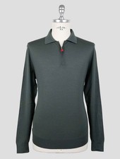 NEW KITON GREEN WOOL 14 MICRON SWEATER POLO EU 50 - US 40 - M KMZ43