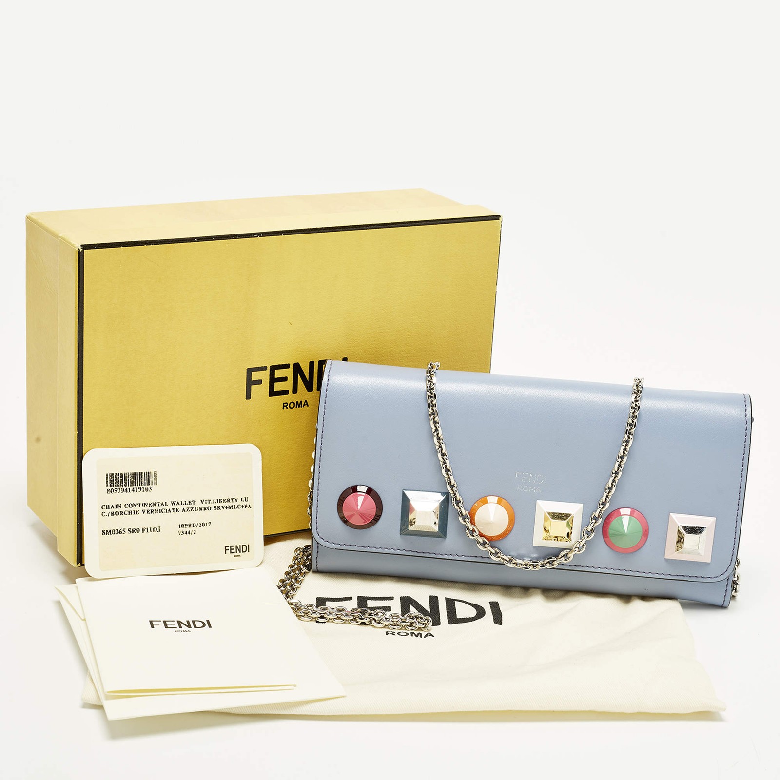 Fendi Studded Light Blue Leather Wallet On Chain thumbnail 11
