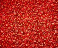 Christmas Fabric By Half-Yard Metallic Gold Floral Vines Red Premium Cotton 28