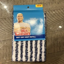 Mr Clean Classic Wet Dry Mop Refill 100% Microfiber White Blue Washable NWT
