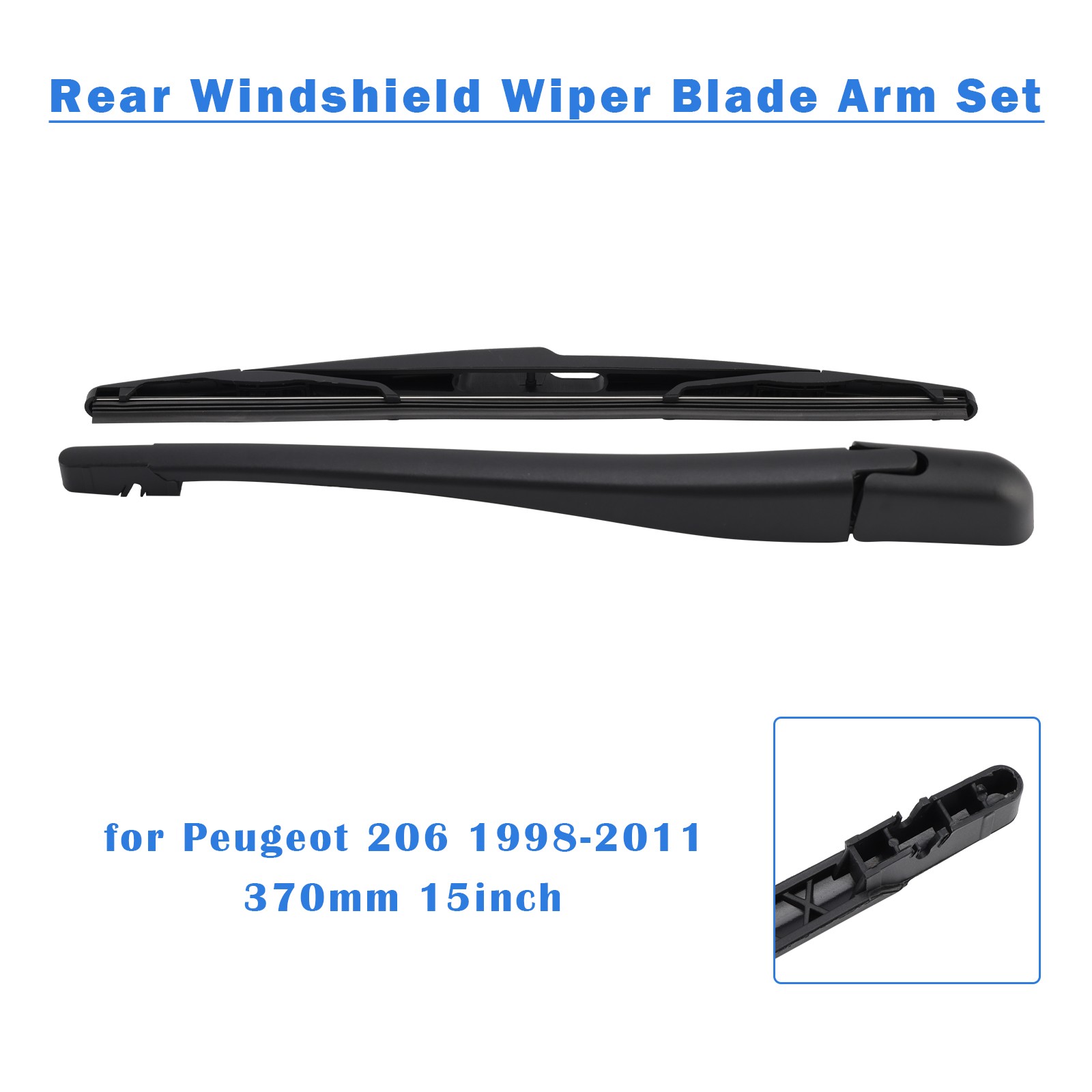 Rear Windshield Wiper Blade Arm Set for Peugeot 206 1998-2011 370mm 15inch