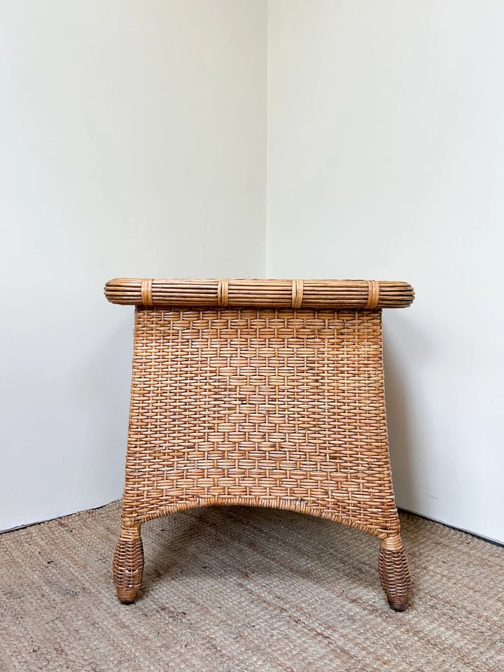 Vintage Woven Rattan Side Table – Square Occasional Table - Image 3 of 4