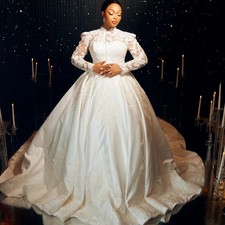 Modest High Collar Plus Size Muslim Wedding Dresse Long Sleeves Bridal Gowns