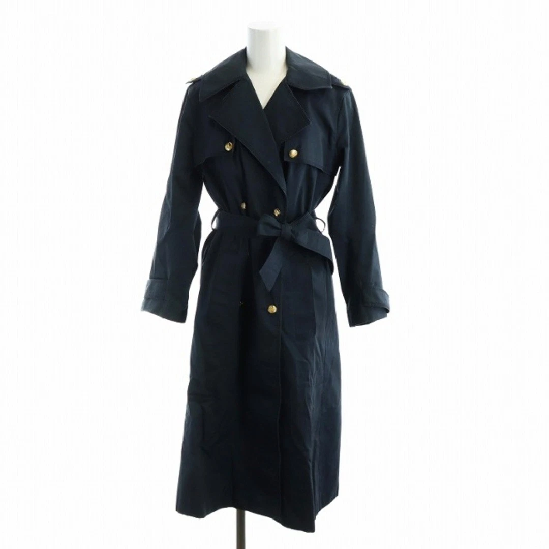 Trench coat Celine vintage bottoni oro logo carrozza fodera lunga 38L blu navy u