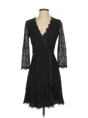 DVF Diane von Furstenberg Bevin Black Lace Wrap Dress Long Sleeve Size 4 |  eBay
