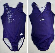 GK Elite LEOTARD Gymnastics TEAM USA Replica SILVER Sequin BLING Purple SIZE: AS