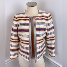 TALBOTS Woven Tweed Cream  Multicolor Stripe Blazer Jacket  Size 6