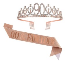 90th Birthday Sash and Tiara for Women, 90  Fabulous Rose Gold