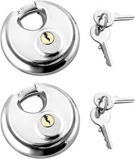 Disc Locks, 2 Pack Heavy Duty Steel Keyed Padlock Disc Storage Locks for Storage