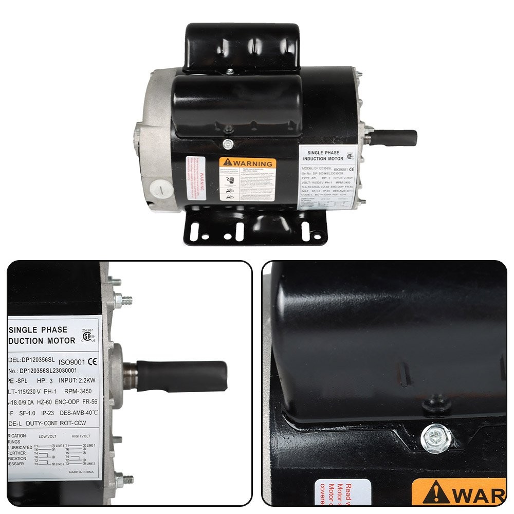 3 HP SPL 3450 RPM Electric Air Compressor Motor 56 Frame 115V/230V 5/8