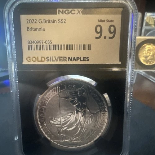 2022 G Britain S$2 Britannia 9.9 NGC Fine Silver Coin Queen of England