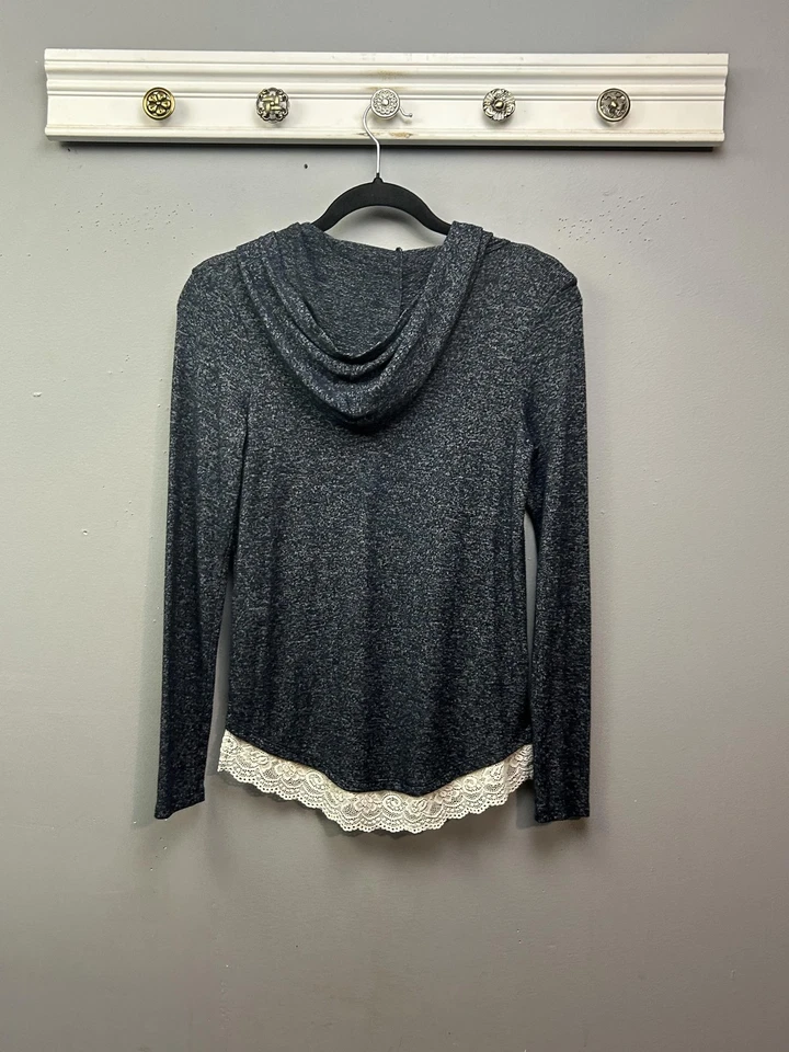 Camisa Abercrombie Niños Niñas 11/12 Azul Con Capucha Henley Encaje Dobladillo Manga Larga Alce Foto 2 de 4