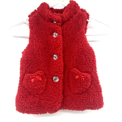 Neuf avec étiquettes gilet de poche cœur faux sherpa pour enfants rouge tout-petit 3T - Photo 1/3