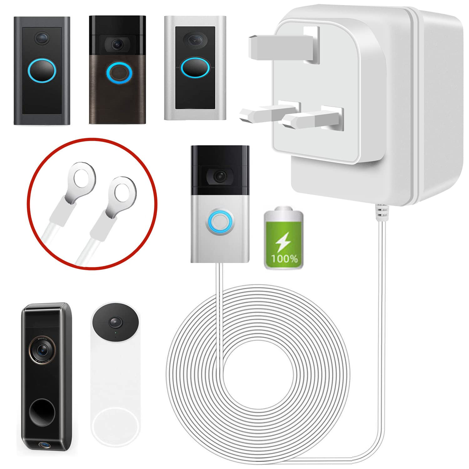 Video Doorbell Transformer 24V500MA,Ring Doorbell Power Adapter,UK Plug