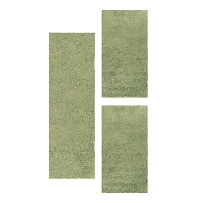 Einfarbig Hochflor Teppich Bettumrandung Läufer Set 3-Teilig Flauschig Weich