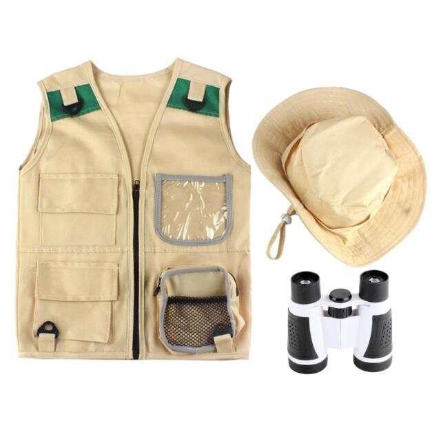 Kids Explorer kits Binoculars Vest Hat for Camping Gear Zoo Keeper