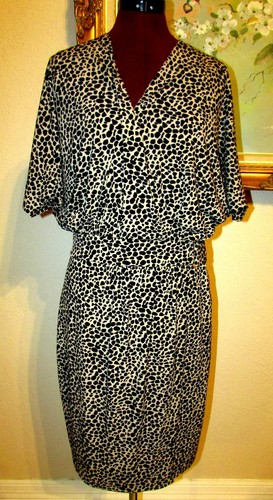 VINCE CAMUTO BLK/TAUPE DOLMAN SLEEVES MOCK WRAP DRESS SZ 6 FAUX LEFT SIDE BUCKLE - Picture 5 of 10