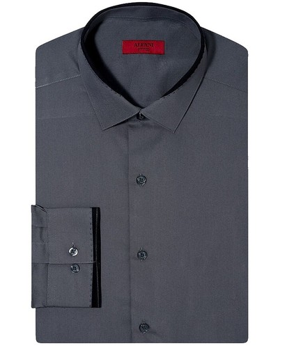 slim fit dress slacks Alfani Mens Tech Shaded Cube Button Up Dress Shirt, White