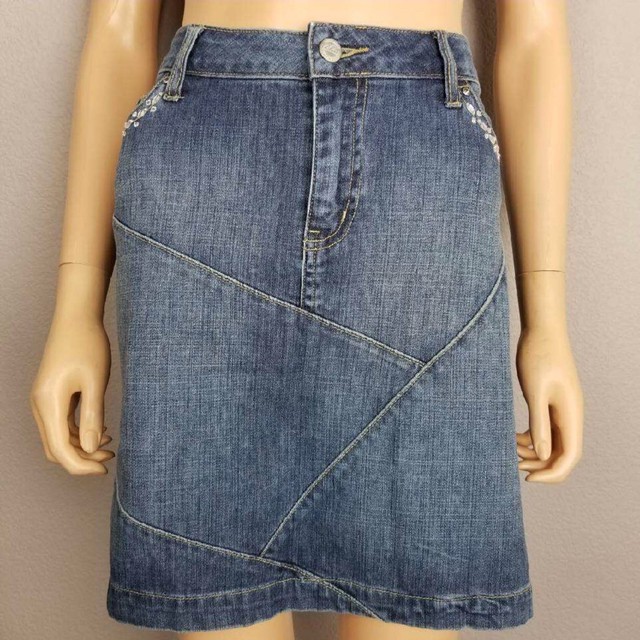 White House Black Market Denim Mini Skirt Rhinestone Pockets Size 8 Medium Wash eBay