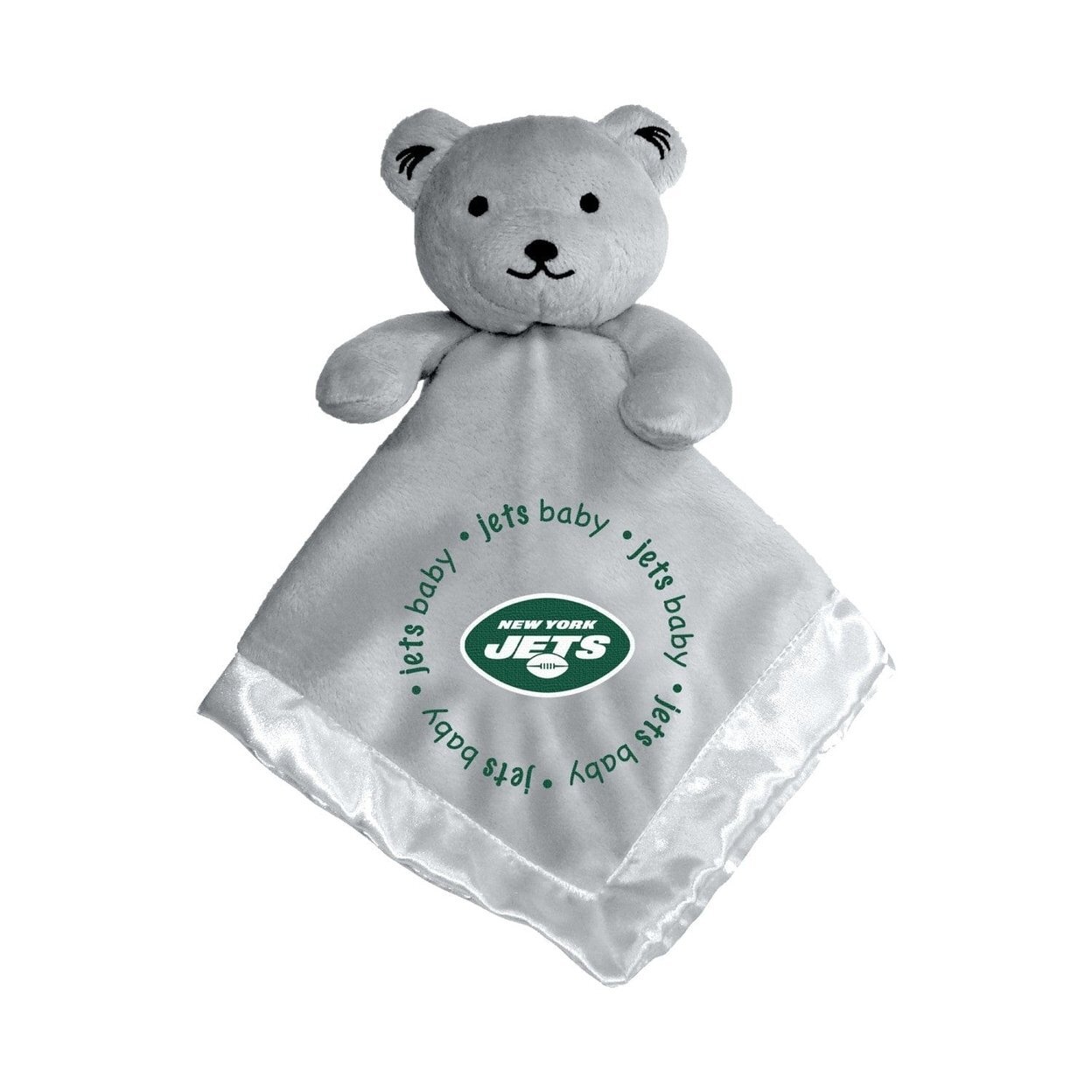 York Jets Security Bear Gray Plush 14X14 Soft Satin Lined Baby Fanatic