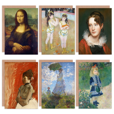 Renoir Monet Degas Peale Da Vinci Mona Lisa Portrait Mixed Greeting Card 6 Pack