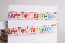 HAPPY BIRTHDAY WHITE 7/8" Grosgrain Ribbon 1,3,5,10 Yards SHIP FROM USA