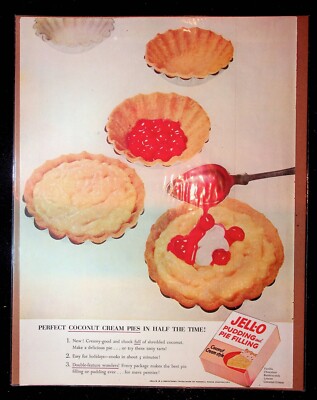 1950s Jell-O Pudding & Pie Filling Coconut Cream Pies Art Vintage Print Ad