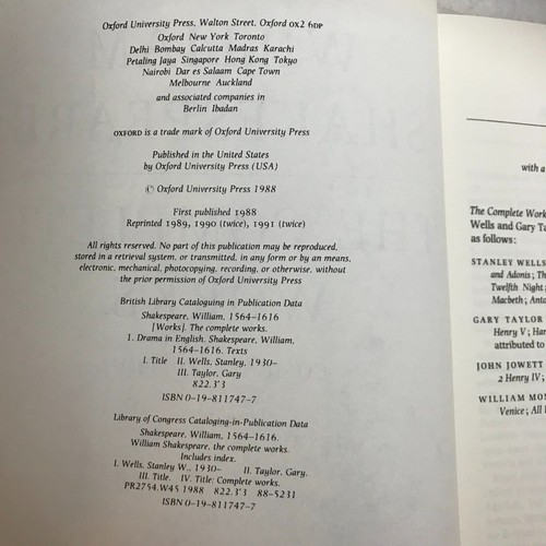 William Shakespeare The Complete Works Compact Edition 1991 Oxford Press - Imagen 5 de 9
