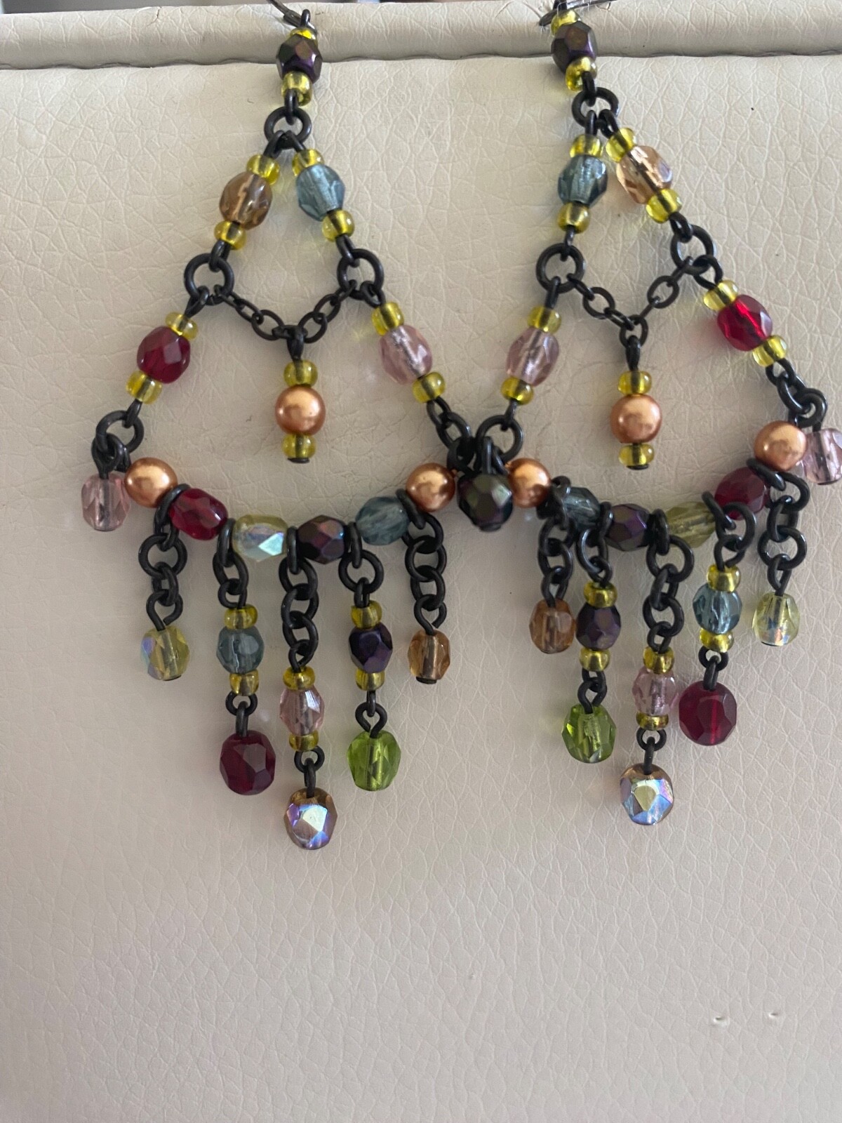 black dangle drop earrings with multi coloured be… - image 2