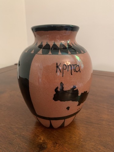 Griechische Mythologie glasierte Keramik Vase schwarz/orange Kpnta Insel Boot Vogel - Bild 5 von 11