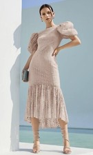 NEW SHEIN Solid Puff Sleeve Mermaid Lace Dress Dusty Pink sz XS