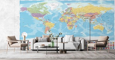 3D Blue World Map Wall Murals Wallpaper Murals Wall Sticker
