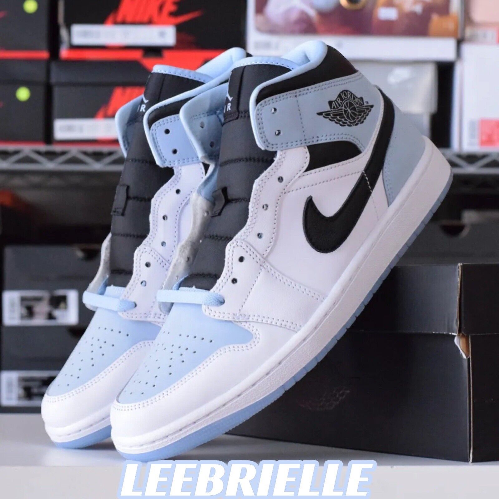 Nike Air Jordan 1 Mid UNC White Ice Blue Black DV1308-104 GS Mens Size New