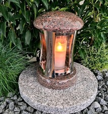 Edelstahl Granit Grablaterne  Sockel Grablampe Grableuchte Grablicht Lampe Kerze