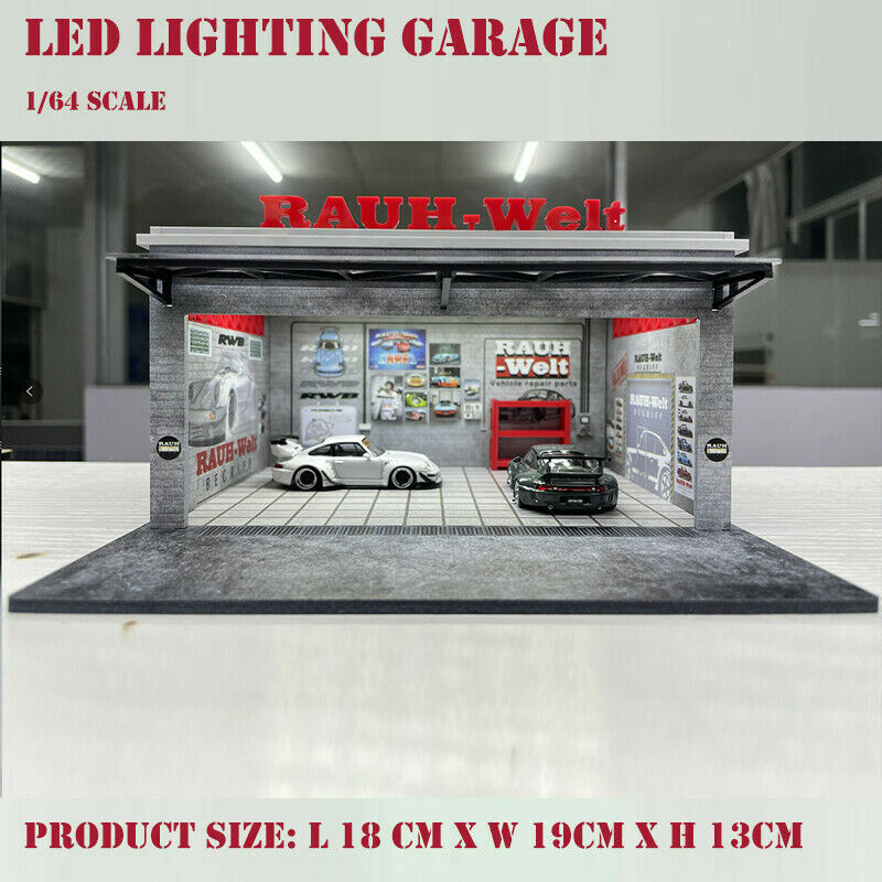 LED Lighting 1/64 Diorama Assemble Garage RWB and Gulf Coating