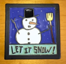 Spalding Studio Tile Snowman Pottery Let It Snow Wall Art Doug Christmas 5" X 5"