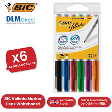 BIC Velleda Dry Wipe Whiteboard Markers Assorted Colors, Medium Tip - Pack of 6