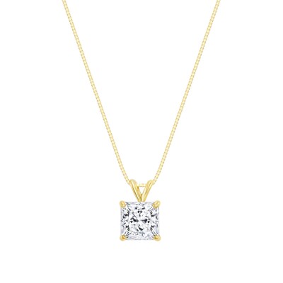 3/4 kt Princess Lab Created gewachsener Diamant Anhänger Halskette 14 K Gelbgold kostenloser Versand