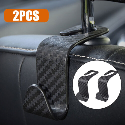 Black Carbon Fiber Car Seat Hook Hold 30 Pounds Bag Organizer Clip Accessories - Picture 1 of 12