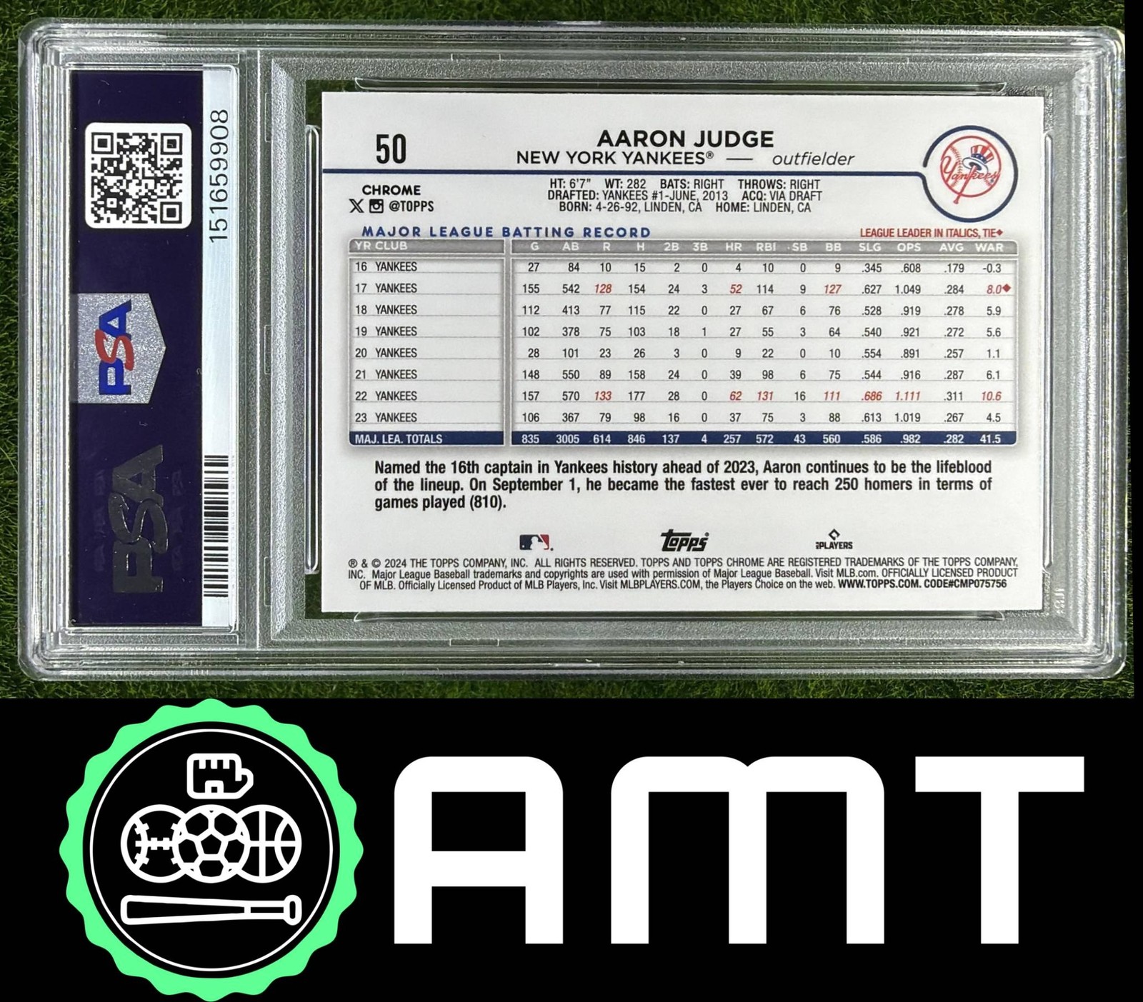 Aaron Judge PSA 10 2024 Topps Chrome Lightboard Logo Refractor Yankees 9908 view 2