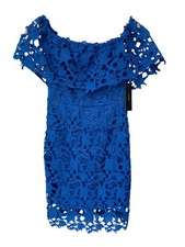 Lulus Genevieve Lace Mini Dress Small Off The Shoulders Royal Blue Wedding Guest