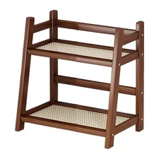Wooden Storage Shelf for Kitchen Rattan Desktop Organizer Display Rack Spice