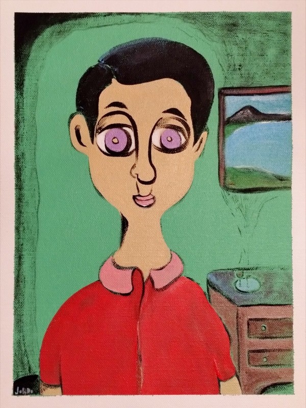 HAPPY MAN POP ART EXPRESSIONISM PAINTING ON LOOSE CANVAS..9 X 12 BY:JORDO