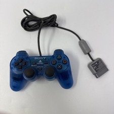 Sony PlayStation PS1 PS2 DualShock Controller Translucent Blue SCPH-1200 Tested