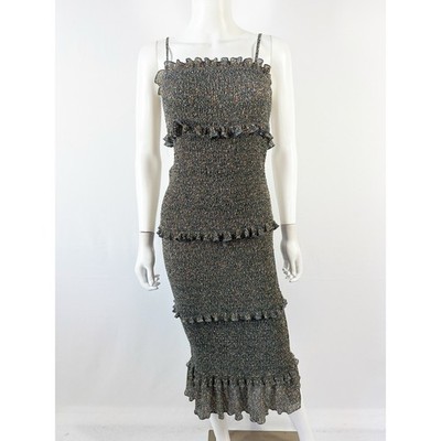 Mable The Label Floral Smocked Tiered Ruffle Midi Dress Size S Bodycon Stretchy