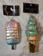 1 Robert Stanley Blown Glass Christmas Tree Ornament: Ice Cream Bar OR Cone