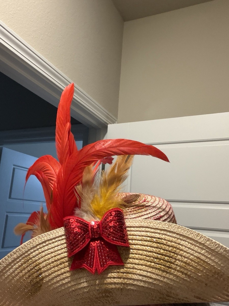 Derby Hat Sun Hat Beige Red Feather, Flower, Bow Accents  display picture 3