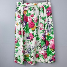 Vintage Koret Floral Midi Skirt Women Size 10 Pink Green Pleated Made in USA